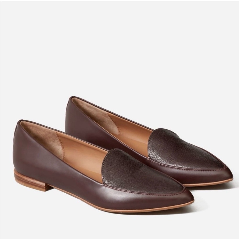 Everlane - women’s Modern point Loafer Burgundy leather slip on flat shoes SZ 7